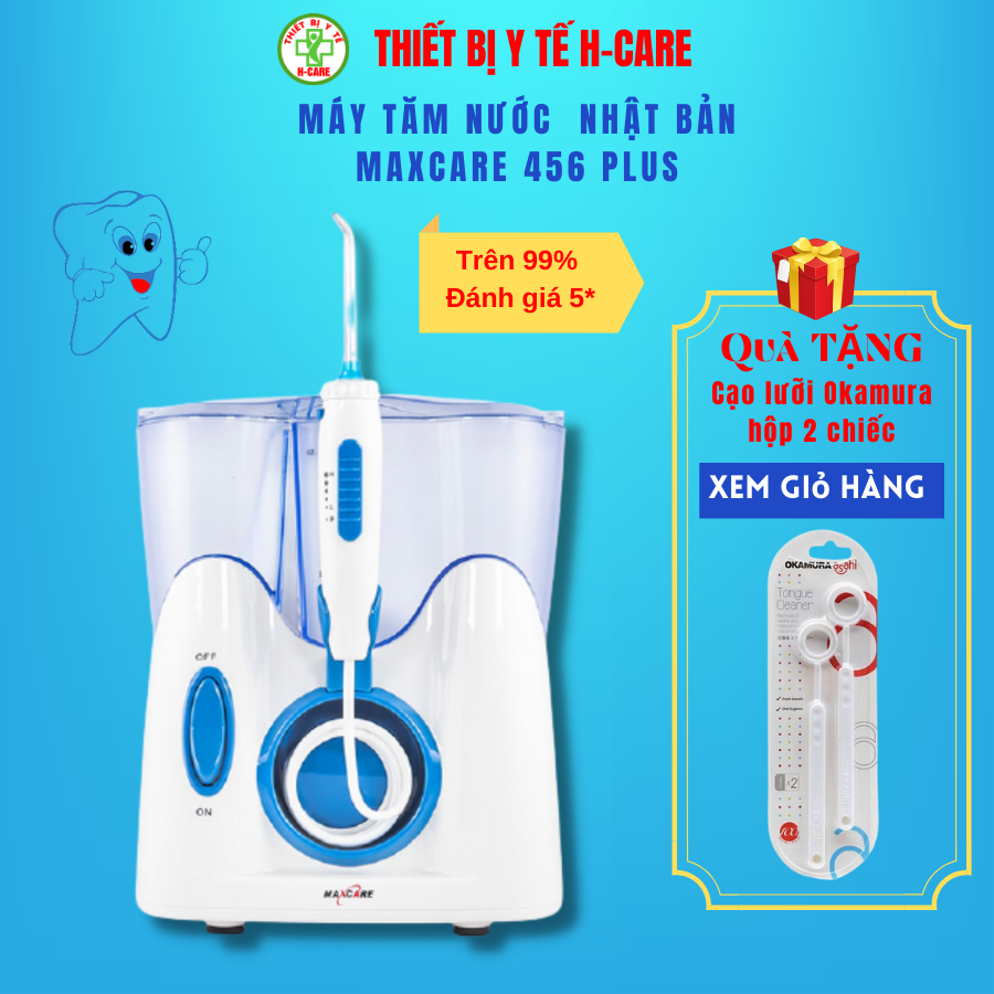 Máy tăm nước vệ sinh răng miệng sóng siêu âm Maxcare - 456Plus (Nhật bản) - Có 6 mức điều chỉnh, áp lực nước mạnh - Vệ sinh răng miệng, răng nướu nhạy cảm, loại bỏ mảng bám tối đa [TBYT H-Care]