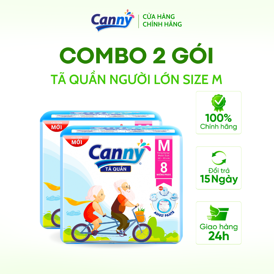 Combo 2 gói tã/bỉm quần người lớn, người già canny siêu mềm, siêu thấm, kháng khuẩn size m/l/xl