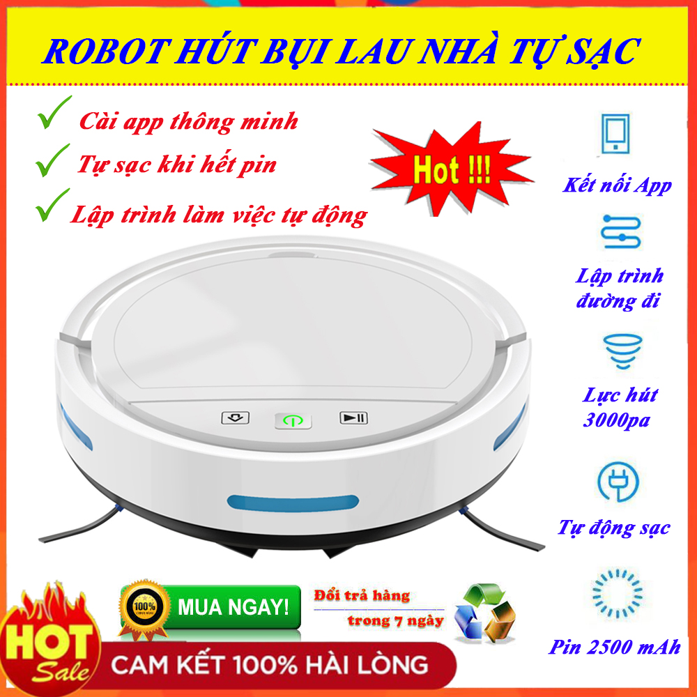 Robot Hút Bụi Lau Nhà, Hút Bụi Thông Minh, Máy Hút Bụi Lau Nhà Tự Động.Cảm Biến Thông Minh Chống Rơi Cầu Thang, Điều Khiển Qua App, Lực Hút Mạnh Mẽ, Hoạt ĐỘng Theo Lập Trình Sẵn, Tự Sạc Khi gần Hết Pin. BH 1 ĐỔI 1 !!!