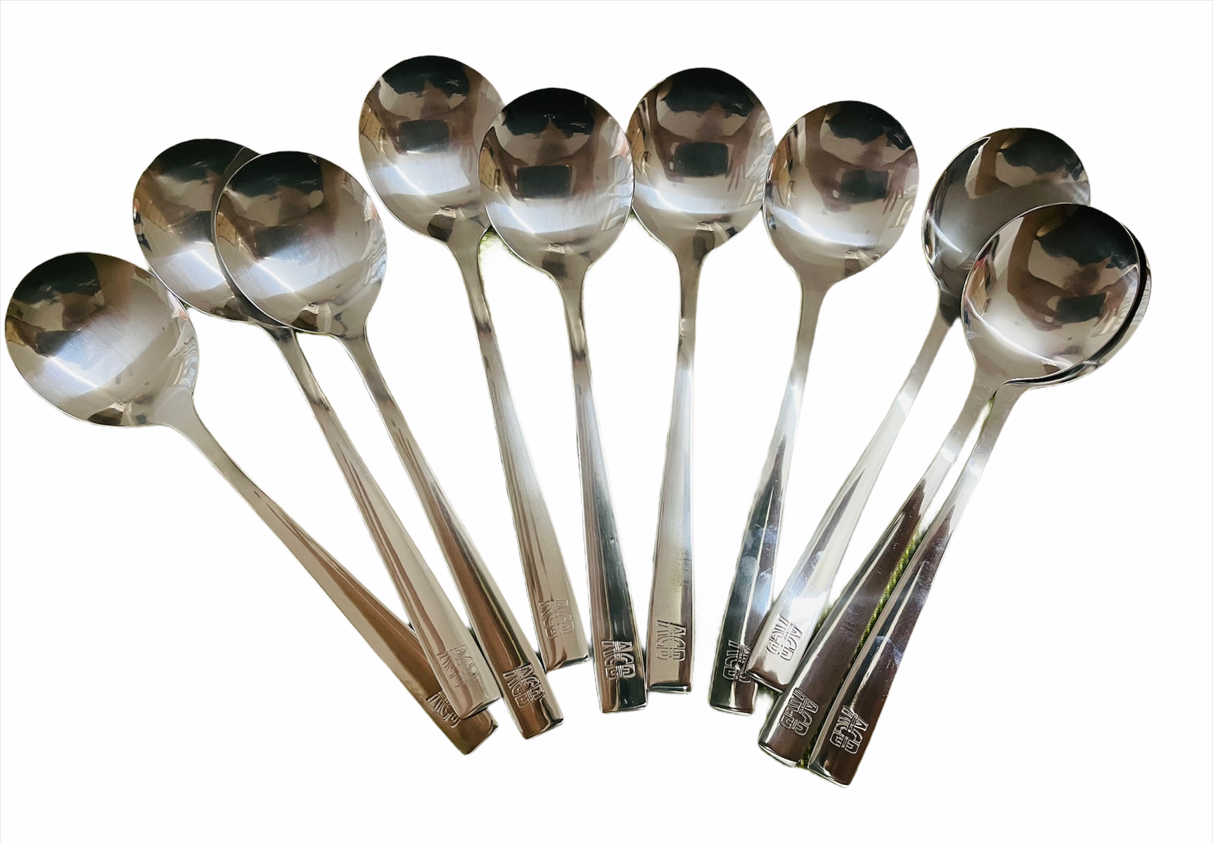 Sét 10 muỗng - thìa súp tròn inox cán vuông logo