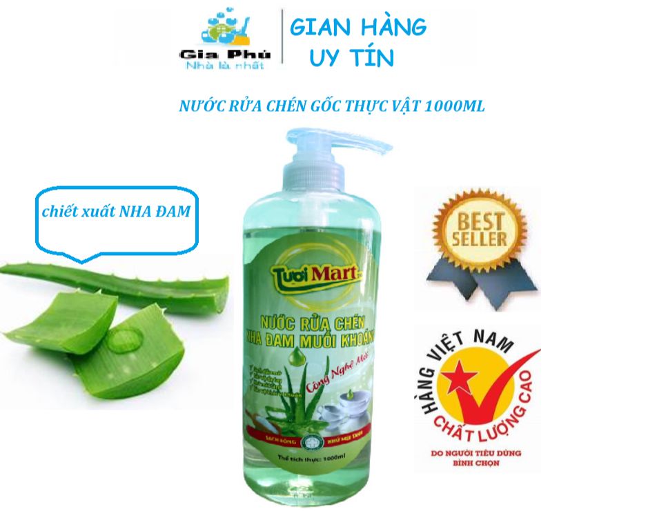 Nước rửa chén gốc thực vật sinh học NHA ĐAM 1000ML TƯƠI MART khử mùi tanh ,diệt vi khuẩn