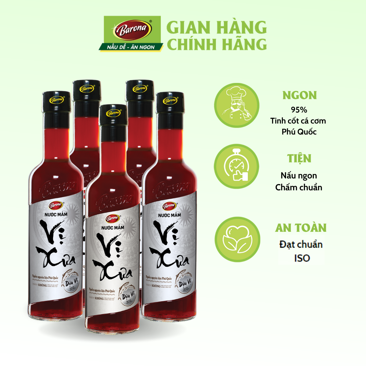 Combo 5 chai nước mắm phú quốc cao cấp vị xưa barona 20 độ đạm 500ml