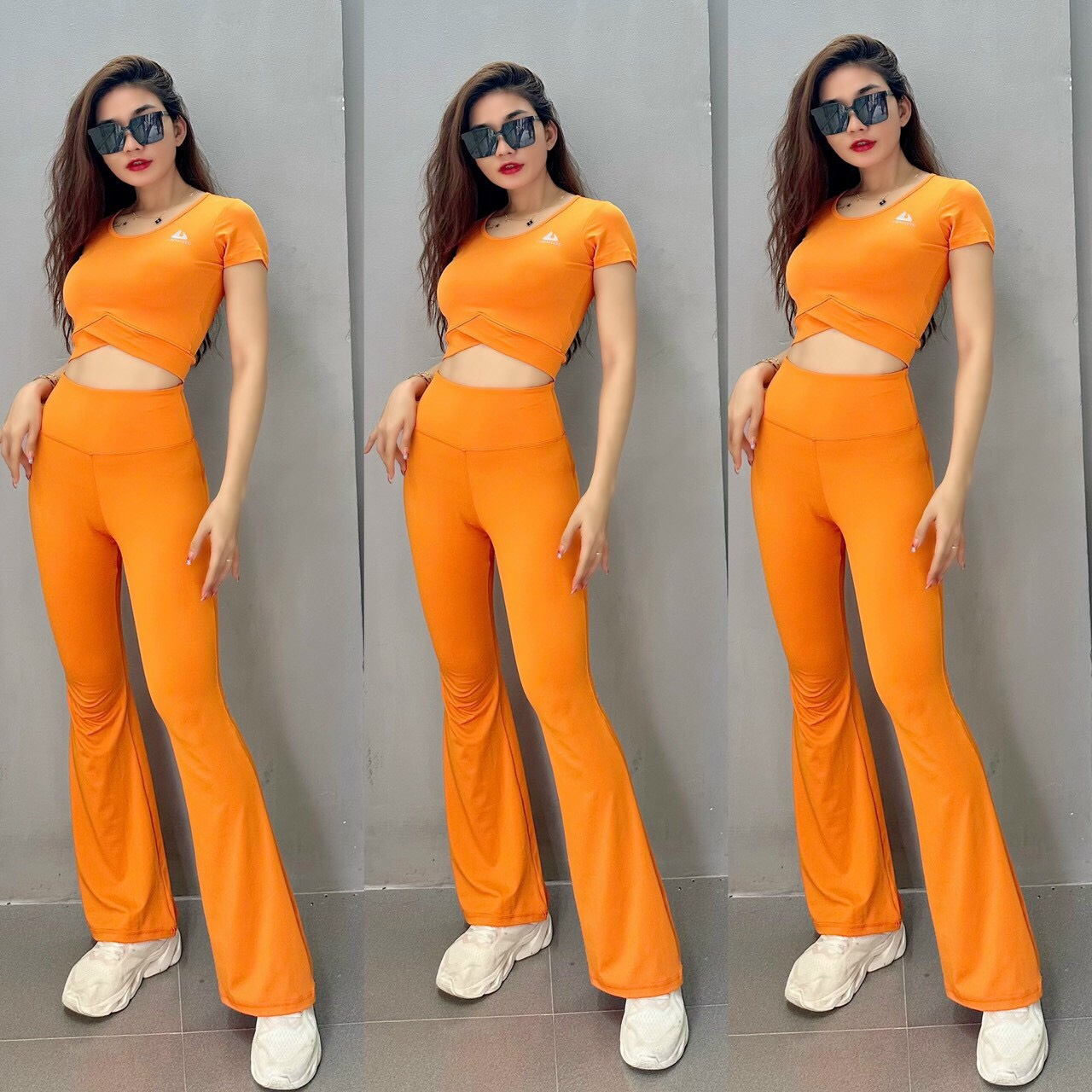 Bộ Đồ Tập Thể Thao Nữ Quần Loe Áo Croptop Tập Gym Yoga Aerobic Thun Lạnh Cao Cấp - 2