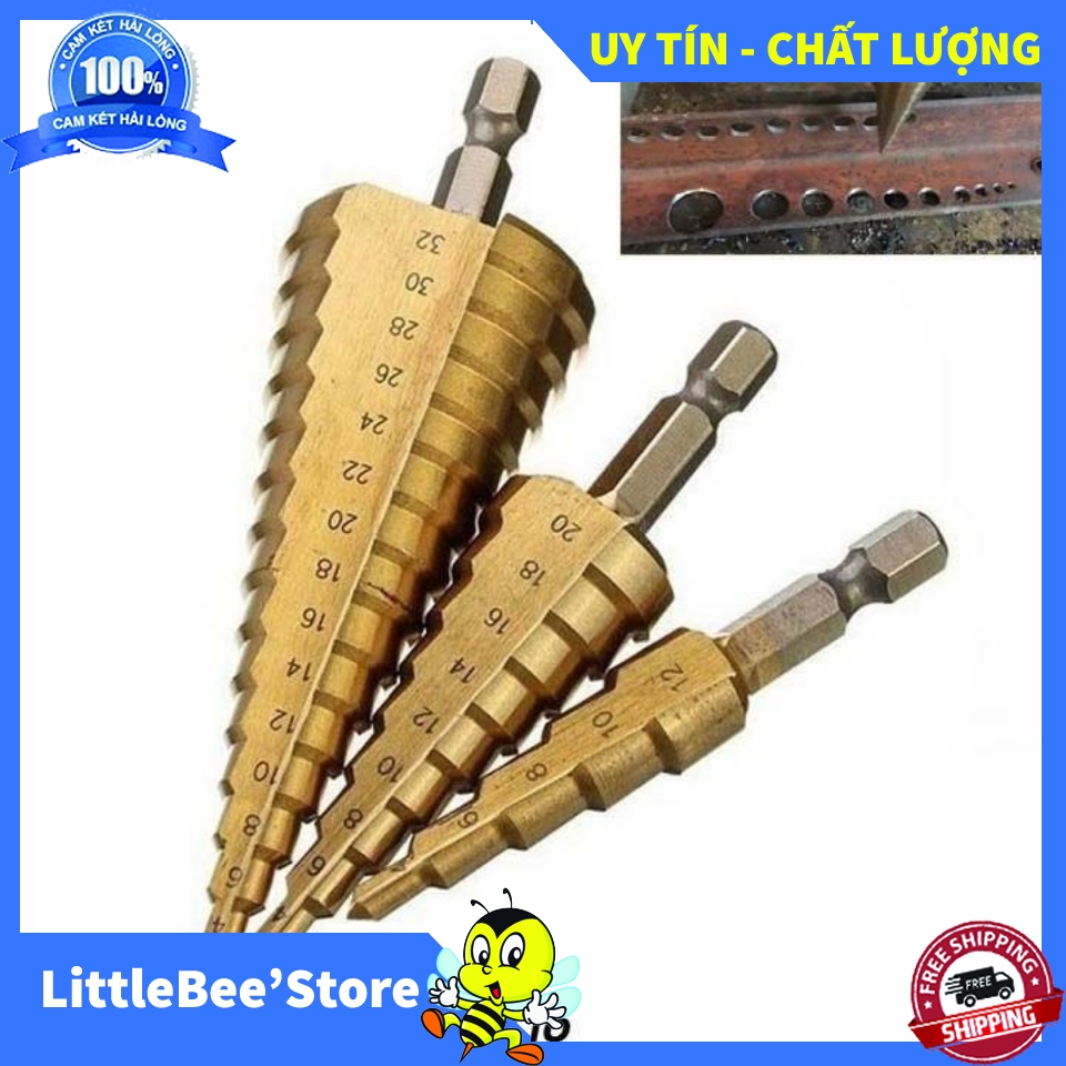 Bộ Mũi Khoan Đa Năng   ,   Bộ Mũi Khoan Mini   ,   Bộ Mũi Khoan Sắt   -   Bộ 3 Mũi Khoan Bước Tháp Titanium 4-32Mm,Khoan Sắt,Tôn - 167Vtth   ,   Hàng xịn , giá cực chất