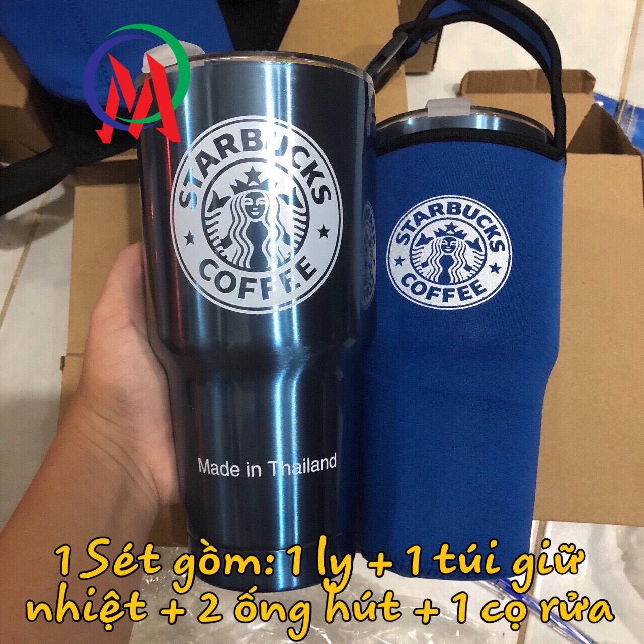 [HCM][MẪU Y HÌNH] Ly giữ nhiệt Thailand Starbucks coffee xanh ngọc 900ml (kèm túi xách + ống hút + cọ)