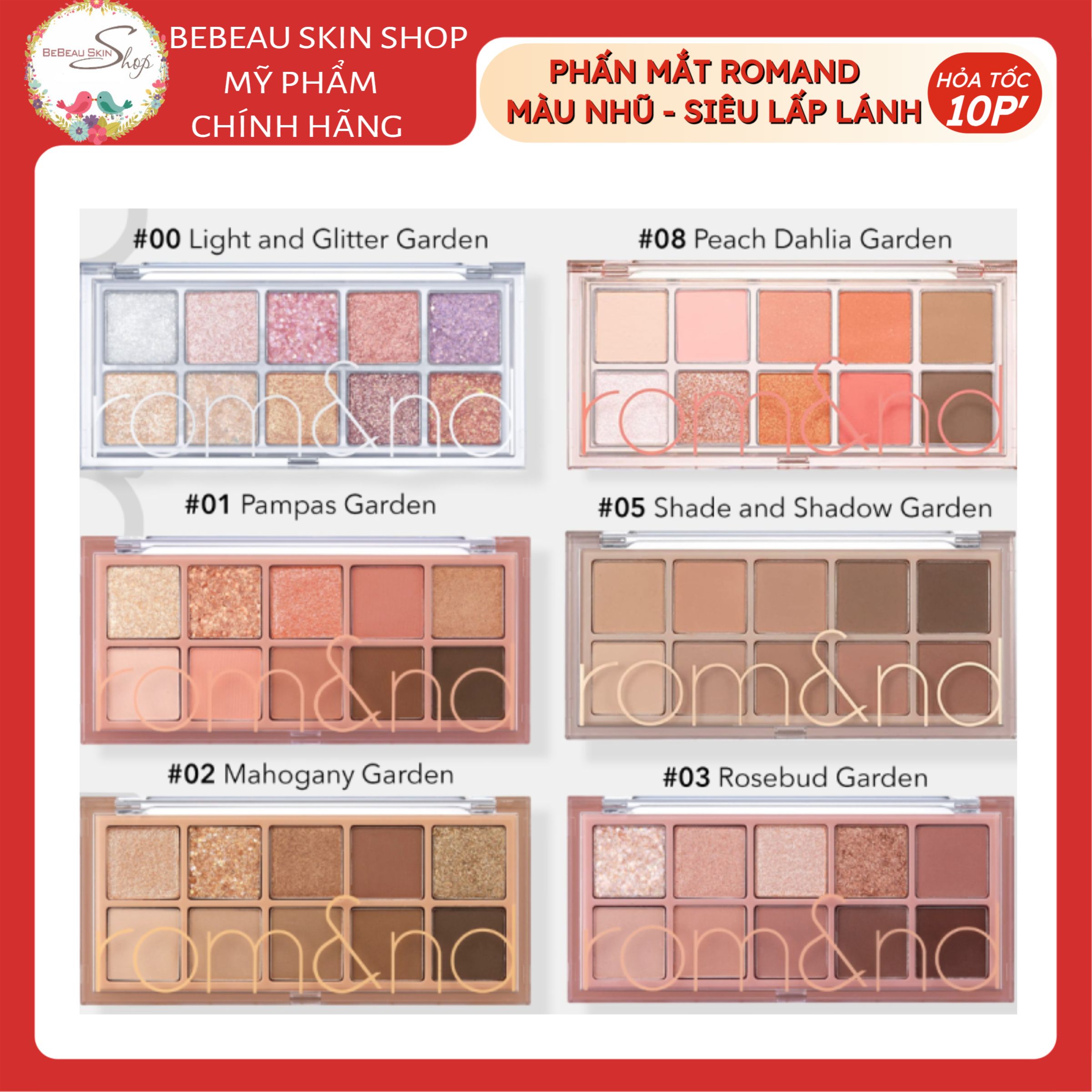 Bảng Phấn Mắt 10 Màu Siêu Lấp Lánh Romand Better Than Eye Palette 7.5g 00 01 02 03 lấp lánh nhiều màu nhũ