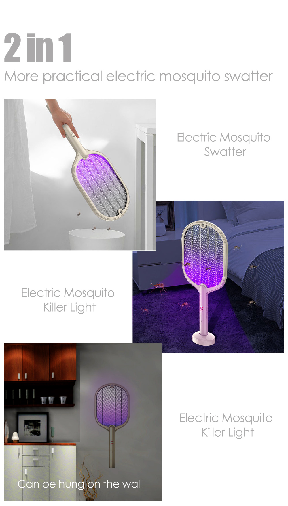 Vợt muỗi Uareliffe 3 có đèn LED 3 lớp lưới diệt muỗi bọ hiệu quả thiết kế đẹp gọn có thể sạc nhiều lần - Giới hạn 1 sản phẩm/khách hàng