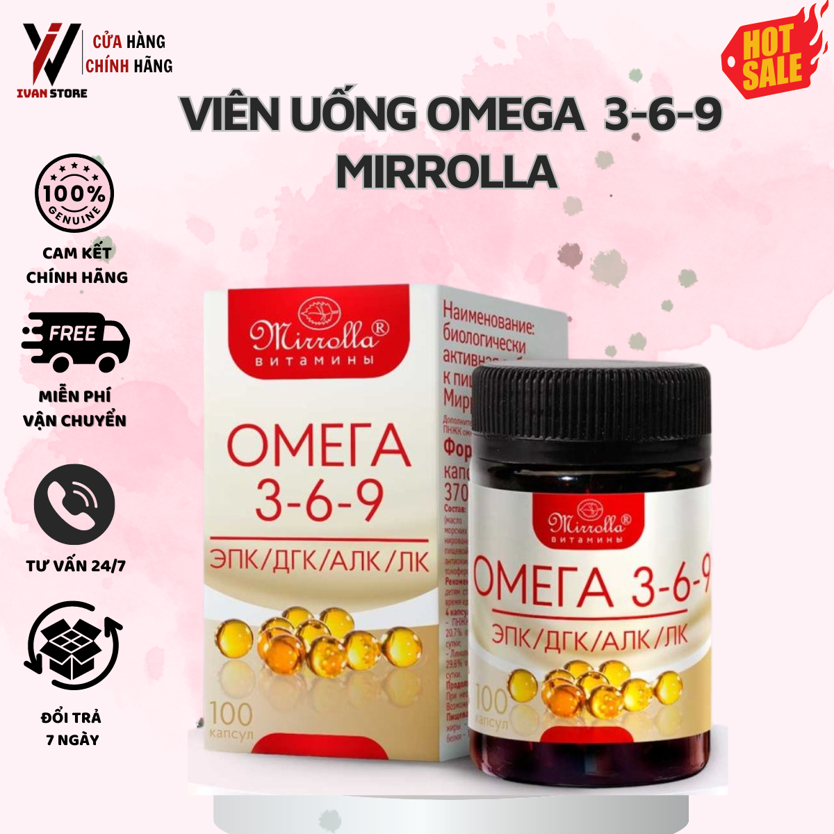 Viên uống Omega 369 Mirrolla của Nga lọ 100 viên - Viên Uống Dầu Cá Omega giúp làm đẹp da, sáng da và tốt cho mắt - Ivan Store