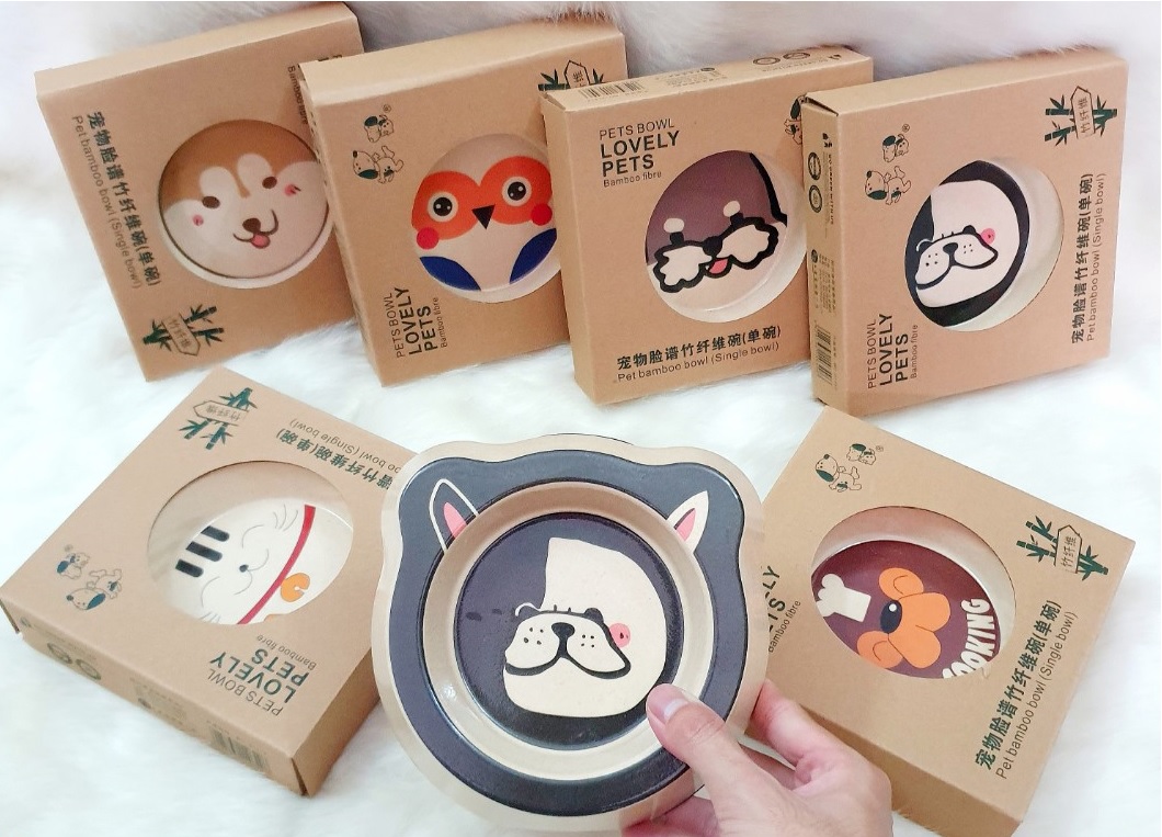 [HCM]Bát tô (chất liệu từ tre) đựng thức ăn dành cho chó mèo thú cưng hình chó
