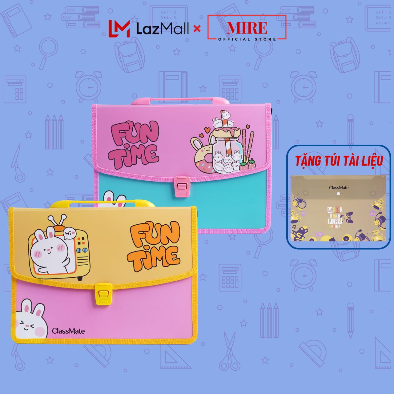 Cặp học thêm cặp nhựa học thêm in hình rabbit funtime 2 ngăn cho bé mire dễ thương chất liệu nhựa nguyên sinh an toàn tiện lợi sb601