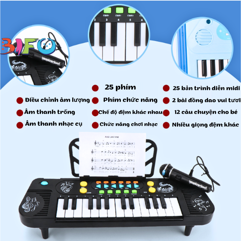 Đồ chơi đàn Piano có micro nhiều chế độ nhạc cho bé vui chơi đồ chơi âm nhạc phát triển tư duy bé