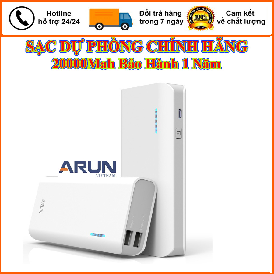 (HÀNG CHÍNH HÃNG)Pin Sạc Dự Phòng Arun Y40 20000mAh Chinh Hãng, dung lượng cực khủng, CÓ MÀN HÌNH HIỂN THỊ, 2 cổng tiện lợi, có thể sạc 2 thiết bị cùng lúc,nhỏ gọn tiện lợi, sale mua dịch (  BẢO HÀNH 1 ĐỔI 1 TOÀN QUỐC)