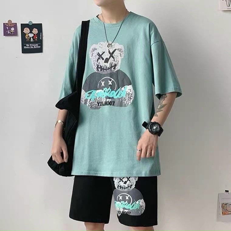 SET ĐỒ BỘ TUỔI TEEN NAM TAY LỬNG IN GẤU SIU ĐẸP