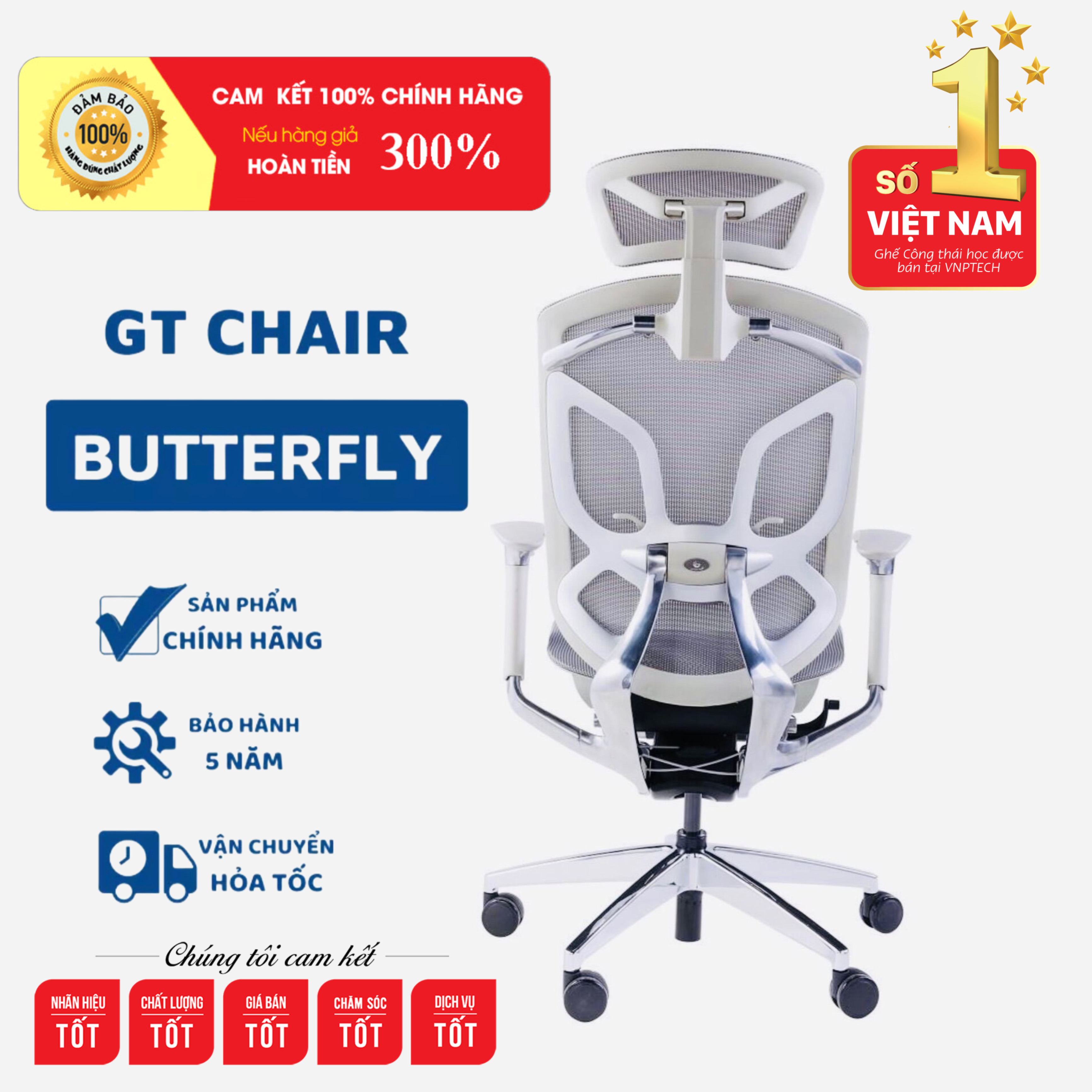 [FreeShip] Ghế Ergonomic Dvary Butterfly bản chính hãng Full Option - VNPTECH
