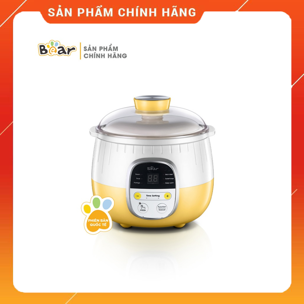 [Bear Chính Hãng] Nồi nấu chậm Bear 0,8L SUBE001 (có lồng hấp). Đủ 3 màu: Vàng, hồng, nâu. sử dụng để Nấu, hấp, hầm cách thủy, giữ 100% giá trị dinh dưỡng có ruột nồi bằng sứ cao cấp.
