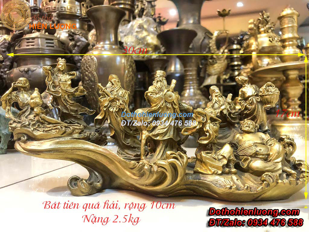 Tượng bát tiên quá hải bằng đồng thau dài 30cm