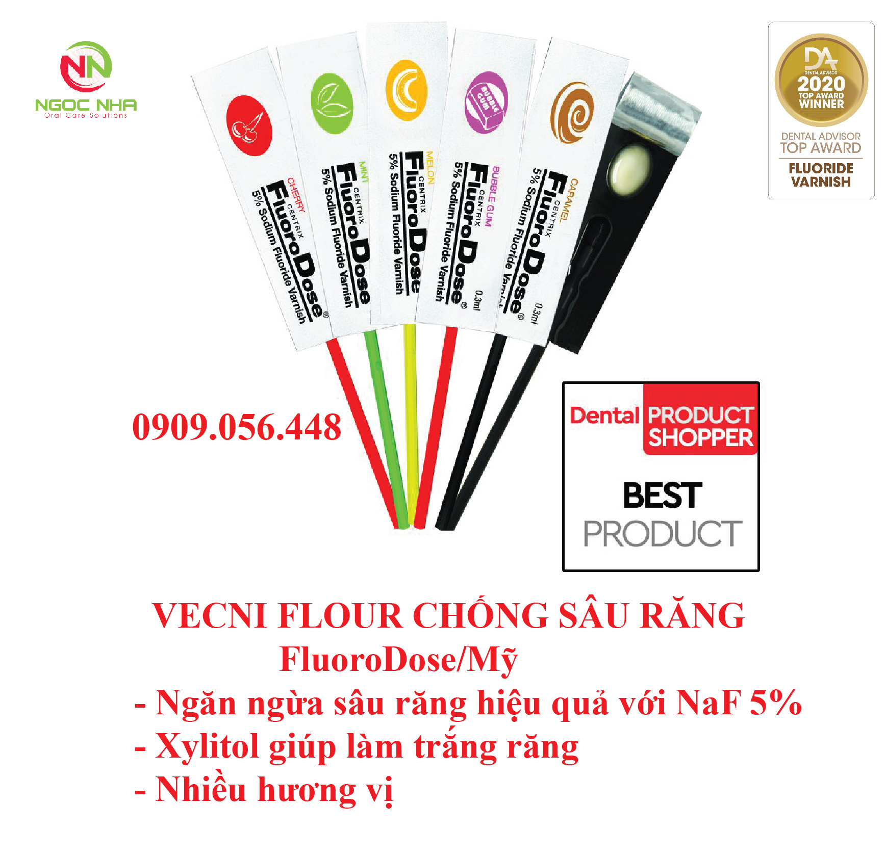 Gel bôi vecni flour chống sâu răng FluoroDose giúp ngăn ngừa sâu răng và làm trắng răng/ Mỹ tuýp 0.3ml
