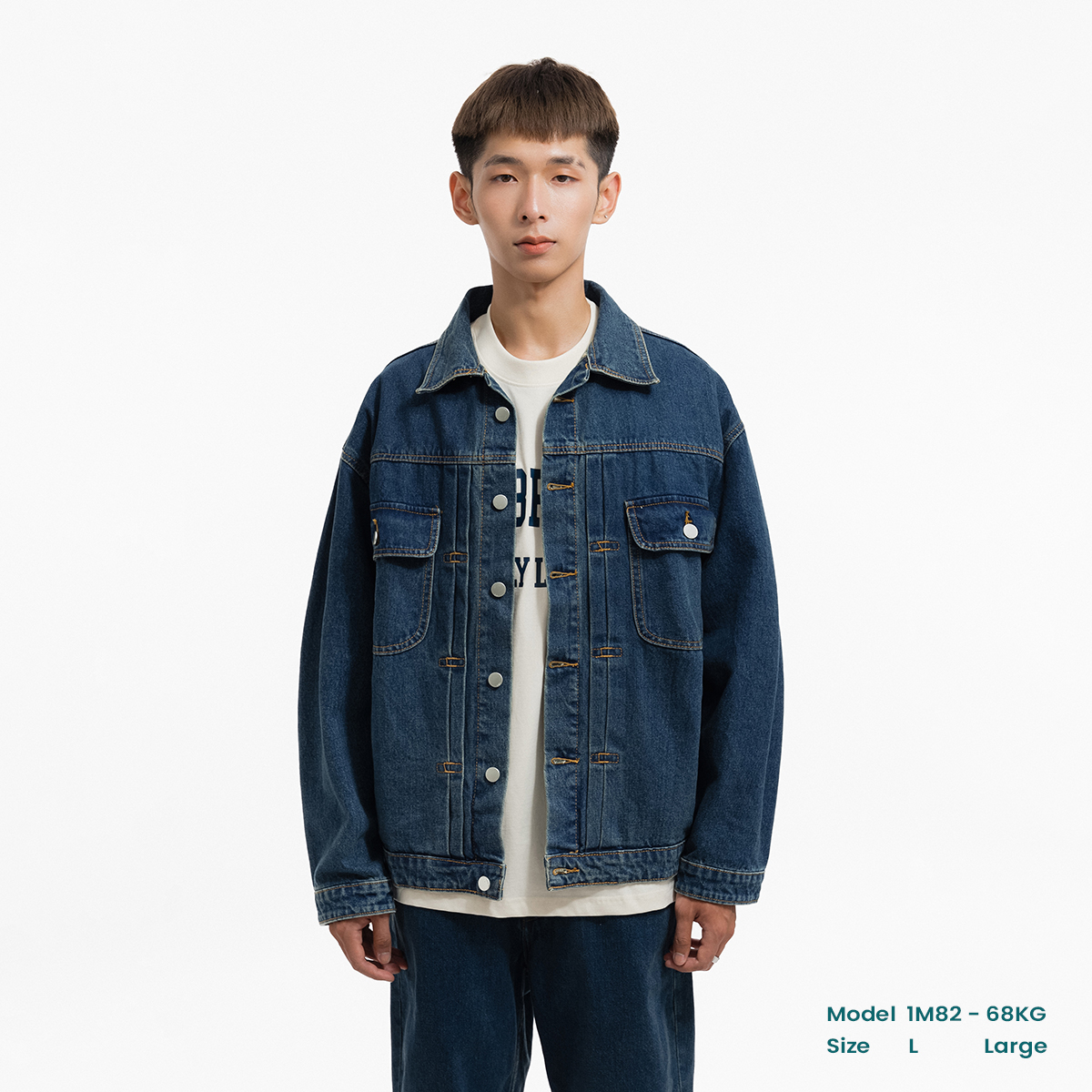 Áo khoác jean OWL dáng rộng / Xanh