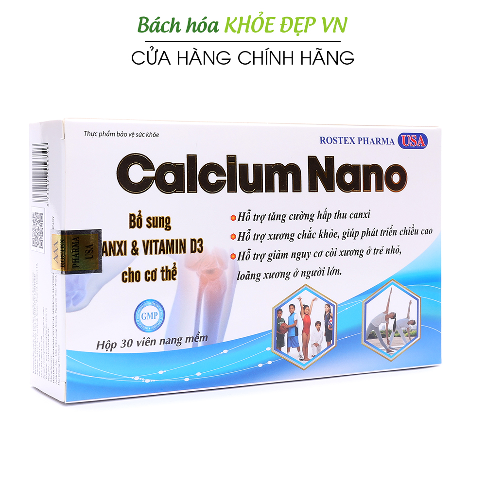Viên uống bổ sung canxi Calcium Nano chắc khỏe xương, phát triển chiều cao, giảm loãng xương - Hộp 30 viên