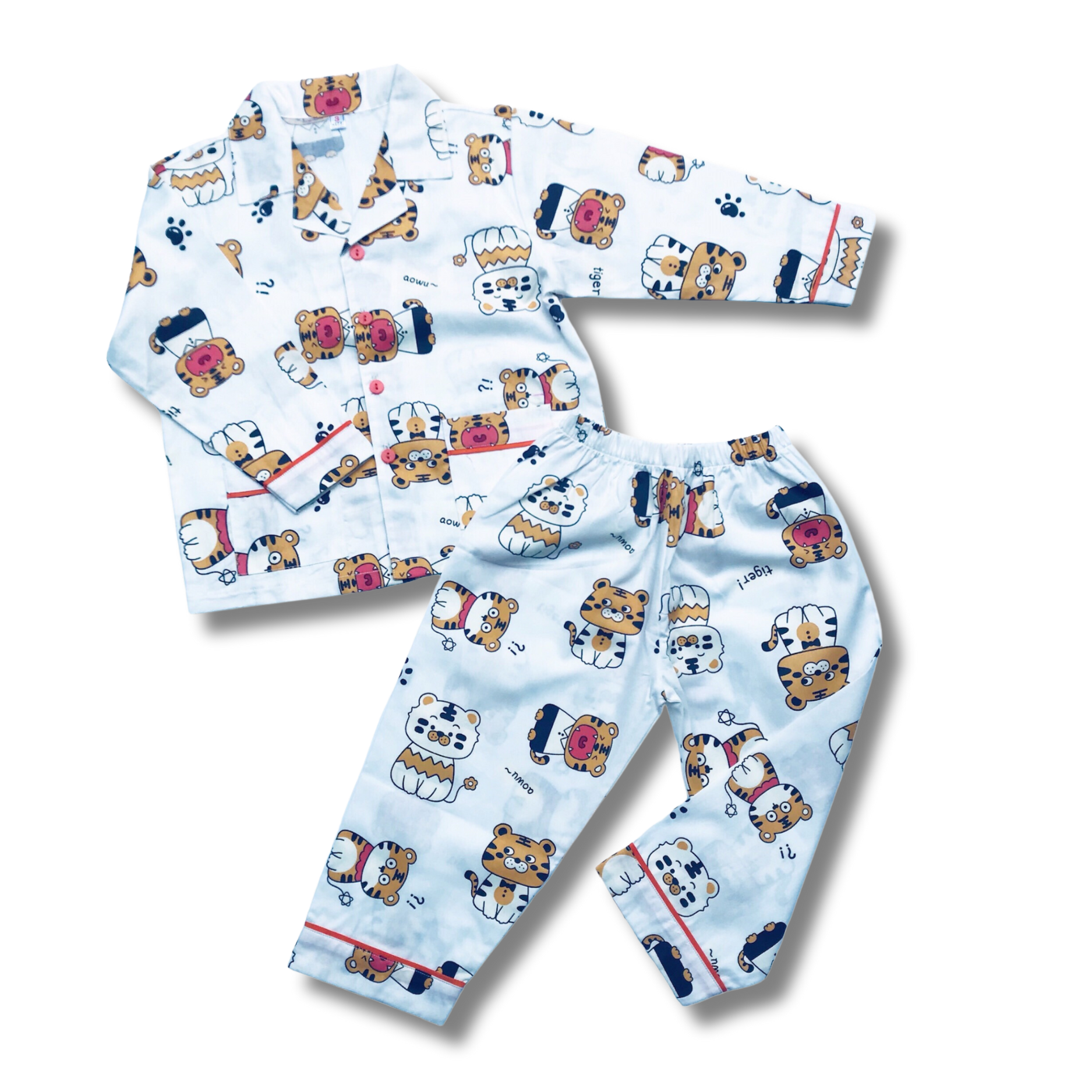 Bộ Pijama dài cho bé trai bé gái mặc nhà mặc ngủ vải Cotton Thô mịn đẹp hút mồ hôi hình Hổ ngộ nghĩnh size 10-40kg cho bé 1-9 tuổi