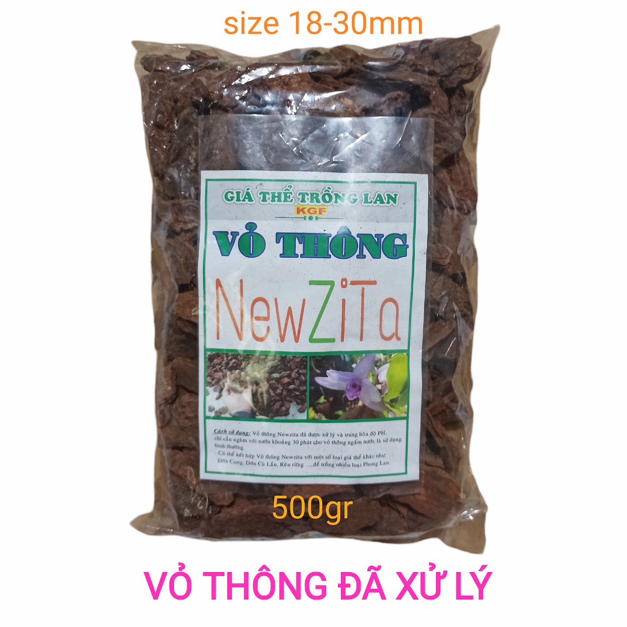 Vỏ thông trồng Lan NewZita - Gói 500g Size lớn 18-30mm Đã qua xử lý