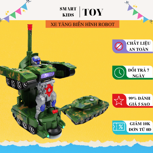 Đồ chơi trẻ em xe tăng biến hình robot tự động có đèn và nhạc