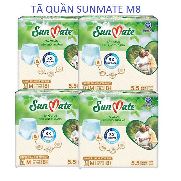 Combo 4 Tã quần Sunmate size M8 tã quần người lớn siêu khô thoáng
