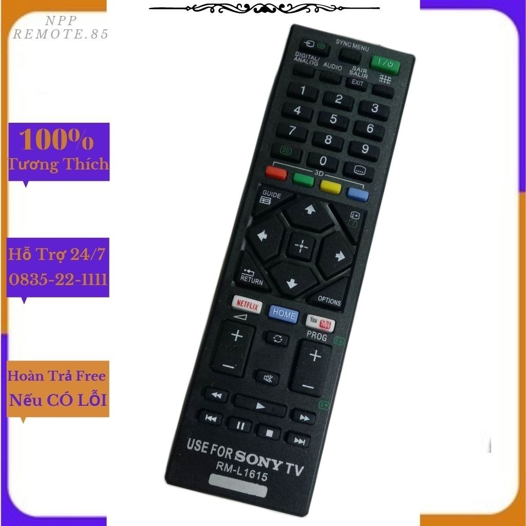 Remote điều khiển tivi sony rm-l1615 led/lcd/smart tv