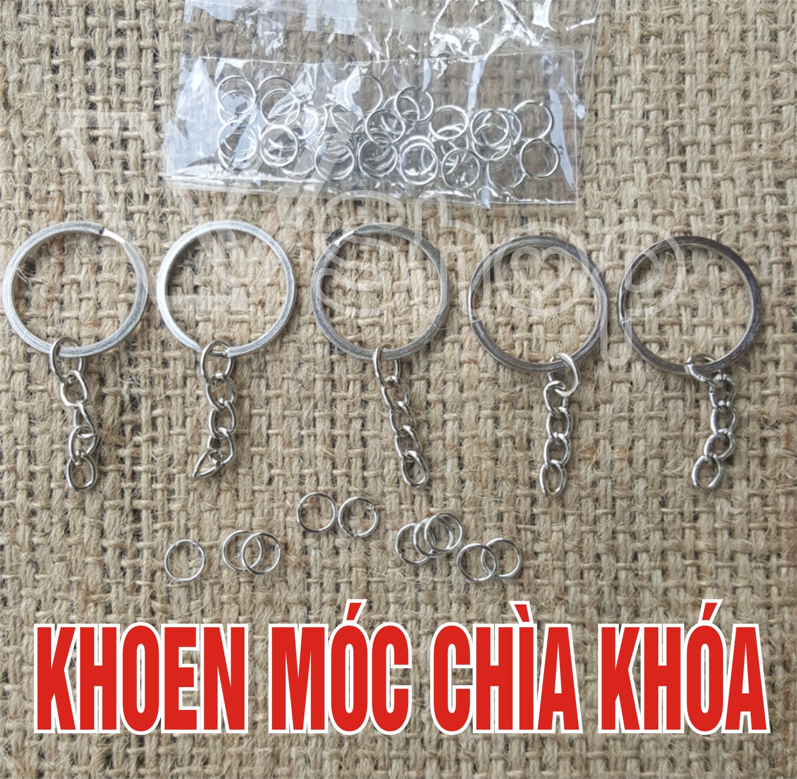 Khoen tròn, móc đeo chìa khóa, vật liệu handmade. Gói 50 cái