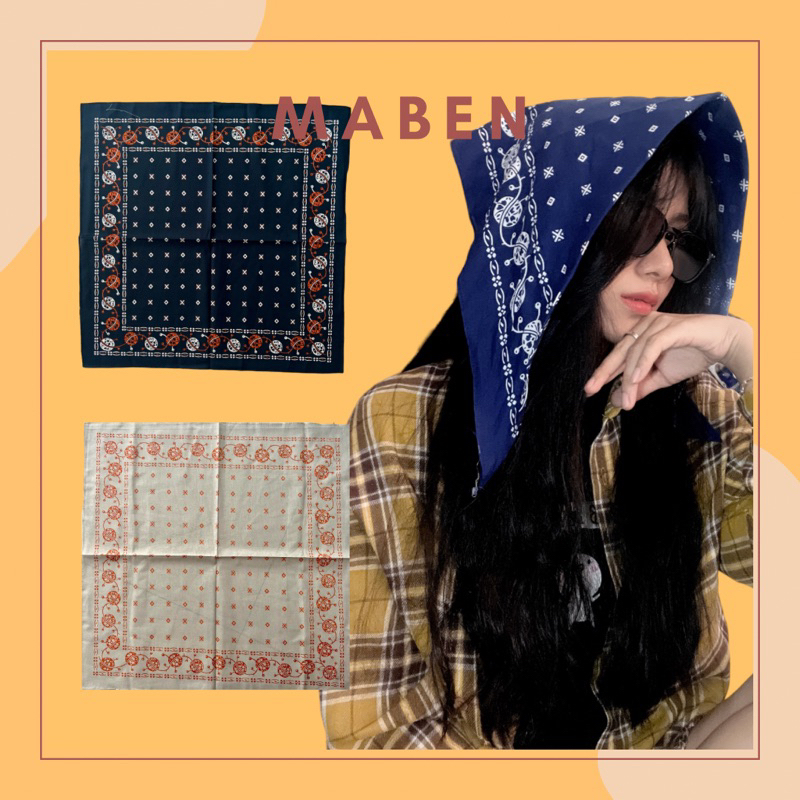 Khăn bandana cotton hoạ tiết quả cầu size 55x55cm
