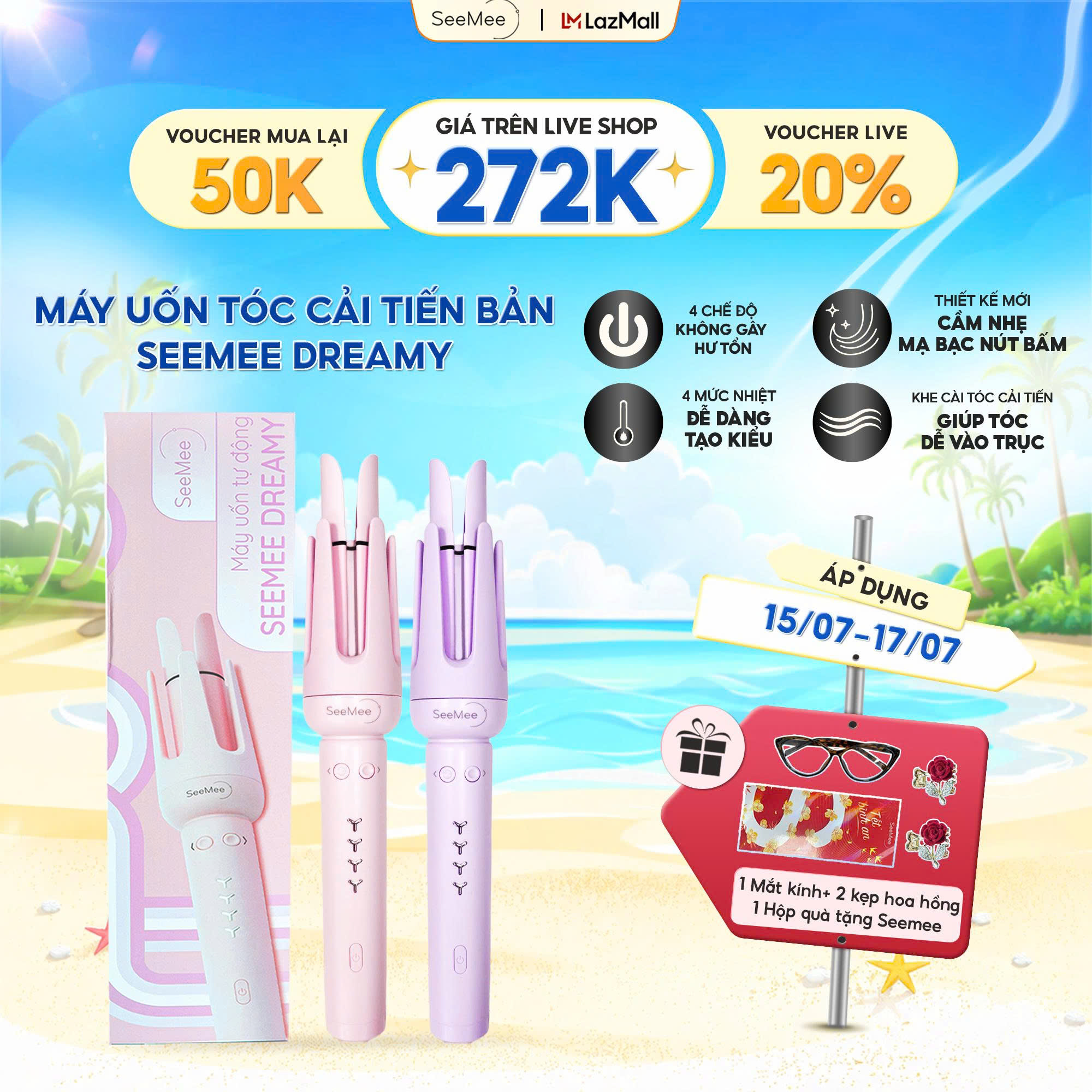 [LIVE] Máy uốn tóc làm xoăn tự động SeeMee lớp phủ gốm sứ bảo vệ tóc khi tạo kiểu đường kính uốn 32mm Bảo hành 365 ngày 1 đổi 1