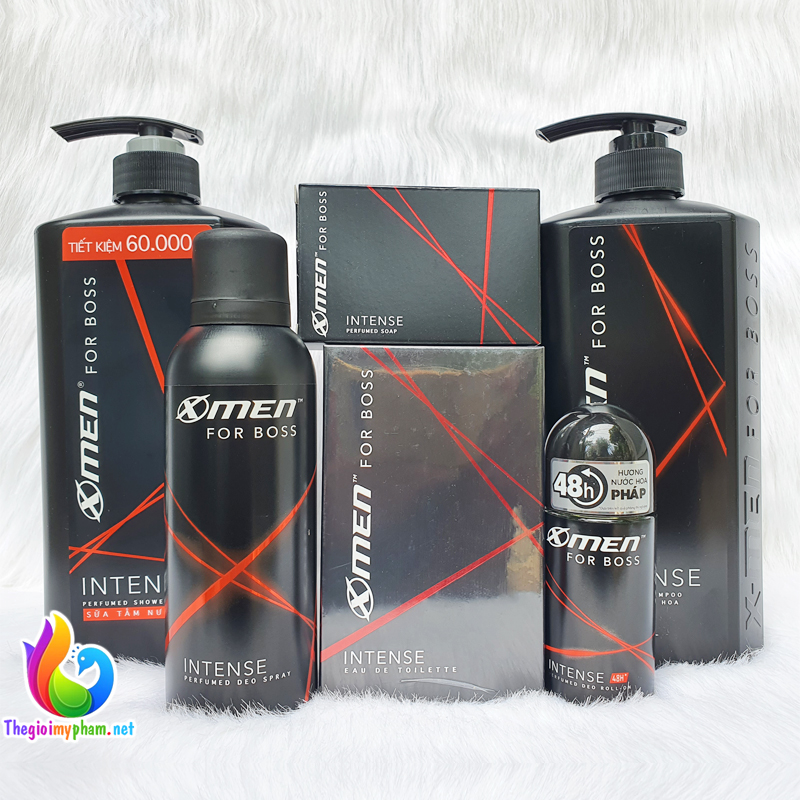 [Tặng Xà Bông Tắm]Combo XMen For Boss Intense: Dầu Gội 650g + Sữa Tắm 650g + Xịt Khử Mùi 150ml + Nước Hoa 49ml + Lăn 50ml