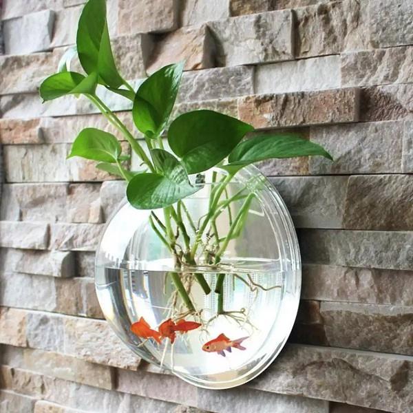 Chậu cây thủy sinh bình hoa gắn tường bể cá treo tường mini size 15cm chất liệu nhựa thủy tinh acrylic