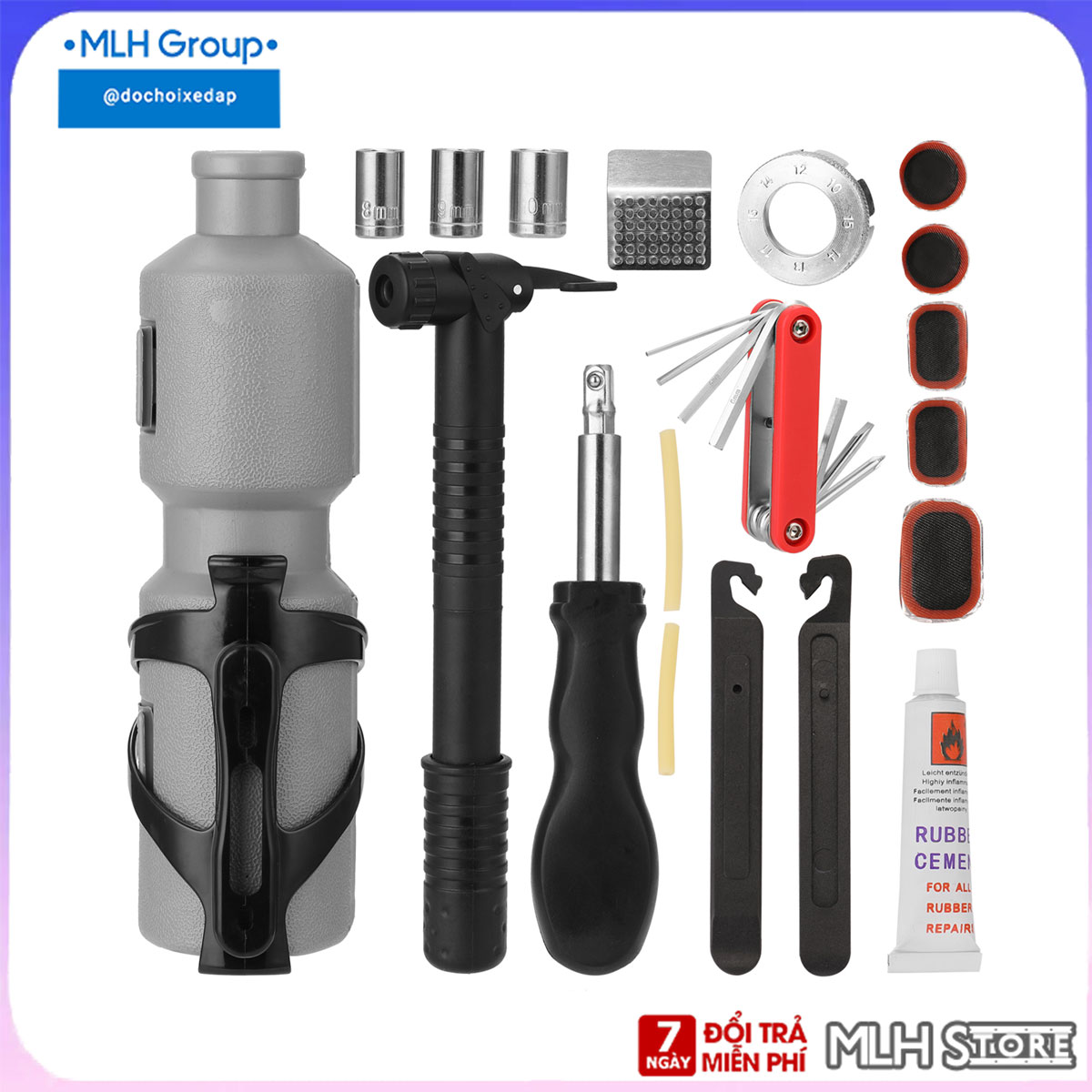 Hộp dụng cụ sửa chữa xe đạp đa năng dễ dàng mang theo với đầy đủ dụng cụ vá xe bơm xe cờ lê lục giác mini sửa chữa xe đạp tiện dụng mlh