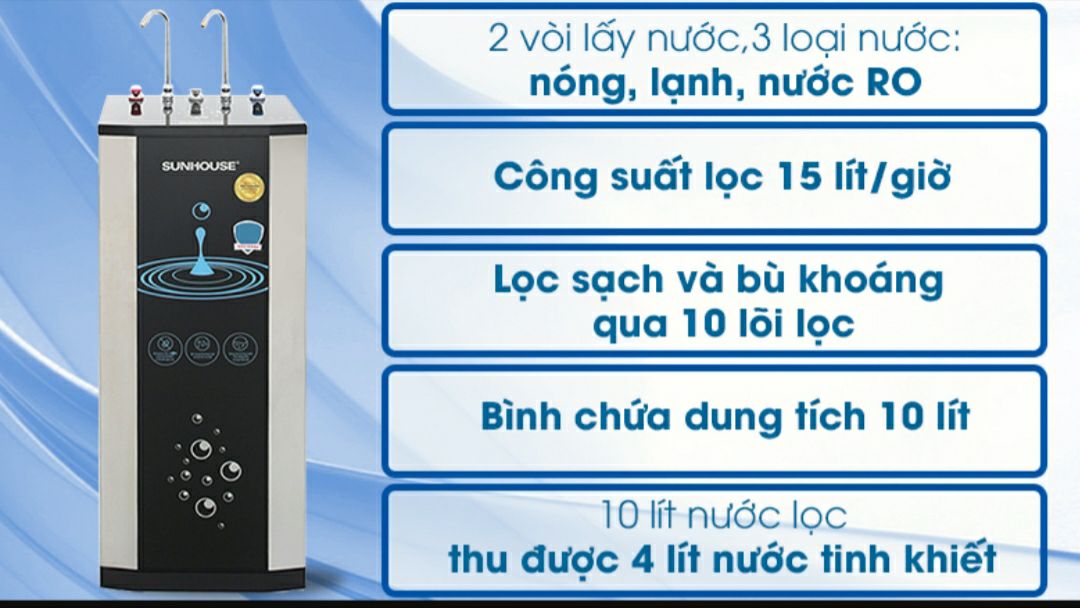 máy lọc nước ro nóng lạnh sunhouse
