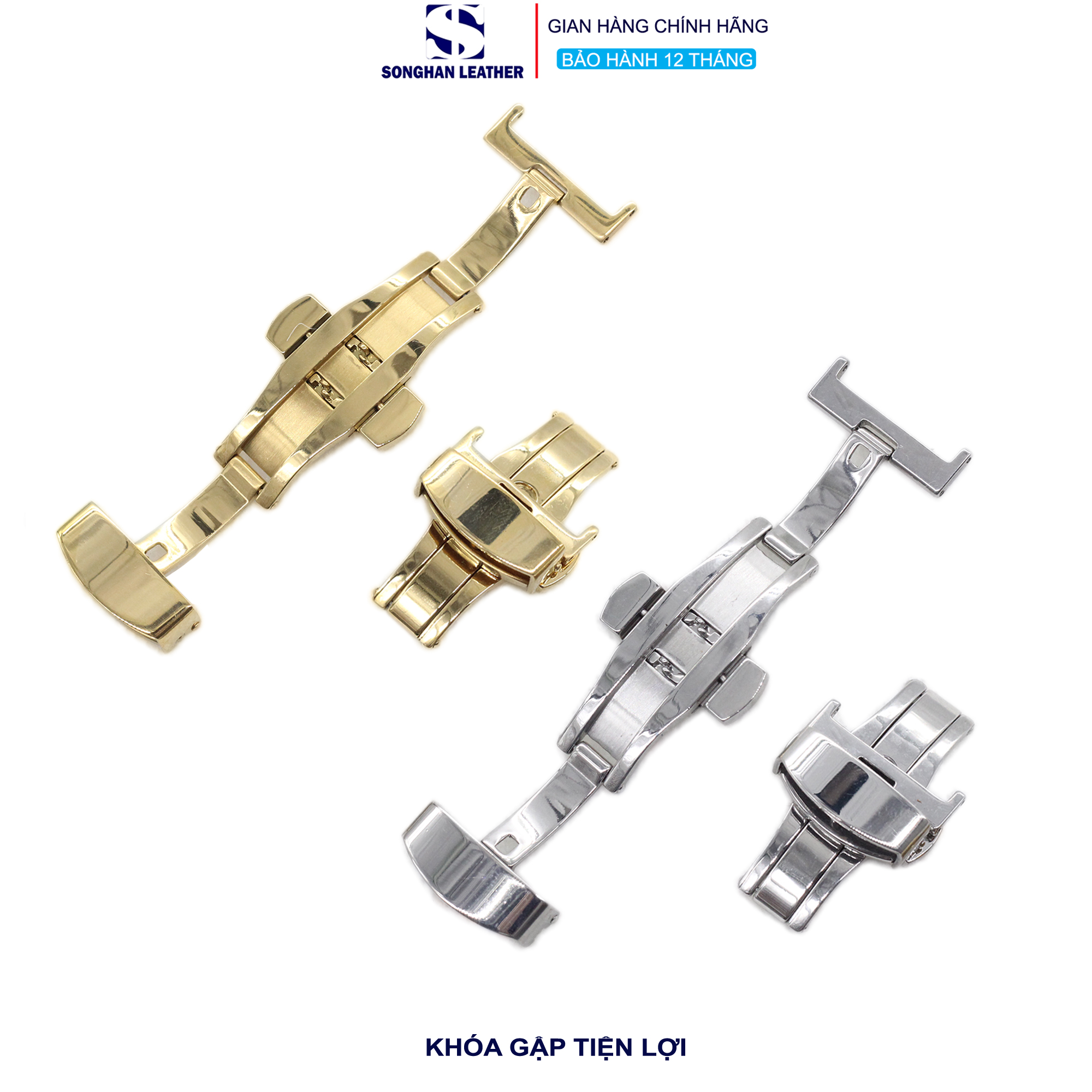 Khóa gập đồng hồ phụ kiện khóa dây đông hồ thép cao cấp không gỉ khóa gập vàng và bạc Songhan Leather