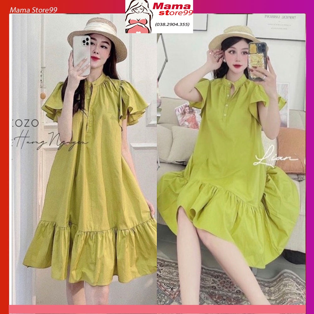 Đầm Bầu Váy Bầu Thiết Kế Tay Bèo Cổ Tàu Dáng Xòe Đuôi Cá Chất Cát Hàn Xinh Xắn Mềm Mát HN0241 Mama Store99
