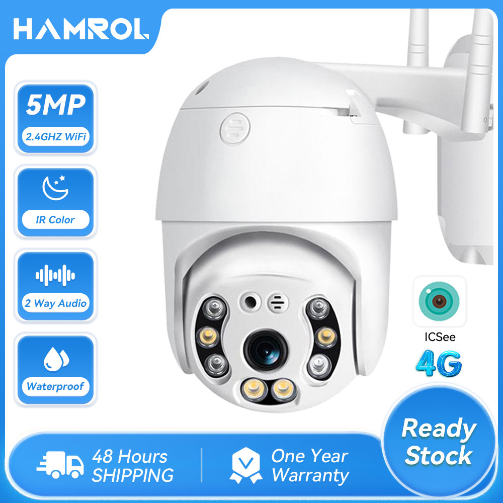 Hamrol 4G SIM Card PTZ IP Camera 1080P HD Wireless Outdoor CCTV Security Dome Camera P2P Two Way Audio iCsee
