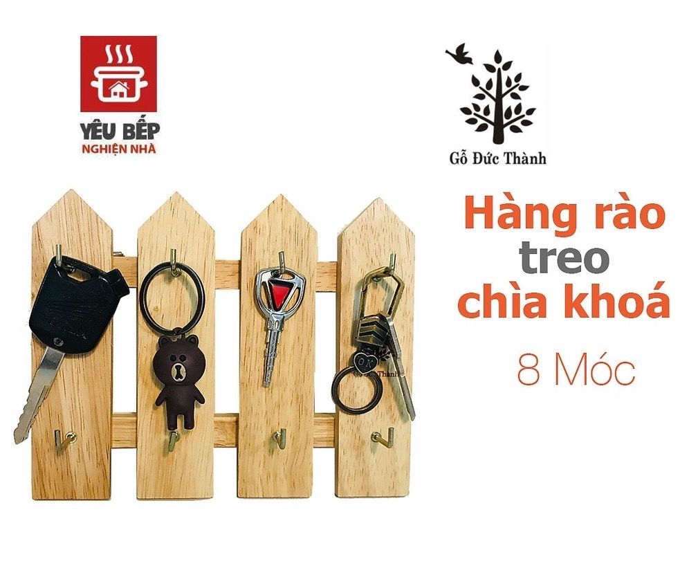 Hàng rào treo chìa khoá 2 tầng 8 móc treo tiện lợi - gỗ đức thành