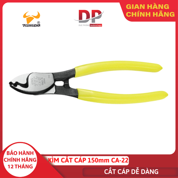 Kìm cắt cáp Tsunoda 150mm CA-22 | Kìm cắt các loại dây cáp lõi đồng khả năng cắt chính xác cho bề mặt mịn mà không bị biến dạng