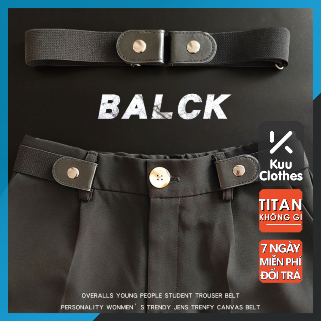 Dây nịt thun thắt lưng nam nữ co giãn vải tự điều chỉnh Kuu Clothes cúc bấm 2 bên vải thun phối da - Thắt lưng co giãn