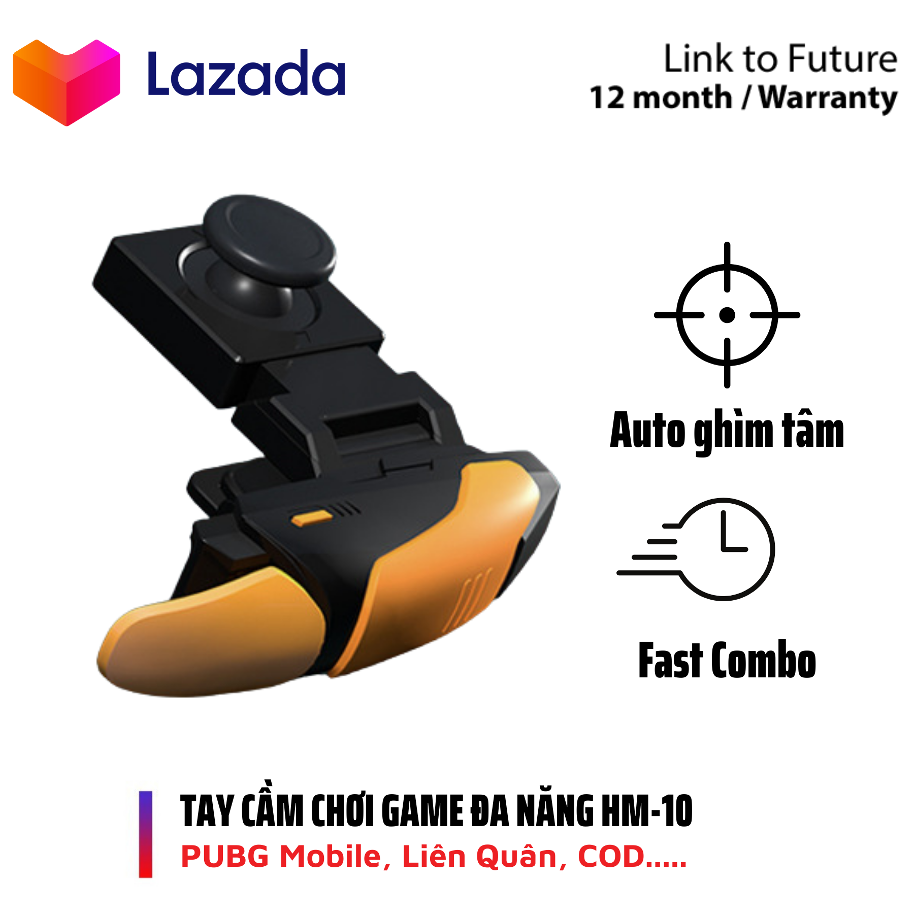 Tay cầm chơi game điện thoại HM1 - Auto ghìm tâm kết nối Bluetooth, Combo nhanh ba nút chỉ với một chạm, JoystiK Liên Quân, PUBG, Tốc Chiến, FF, Call of Duty bảo hành 1 năm
