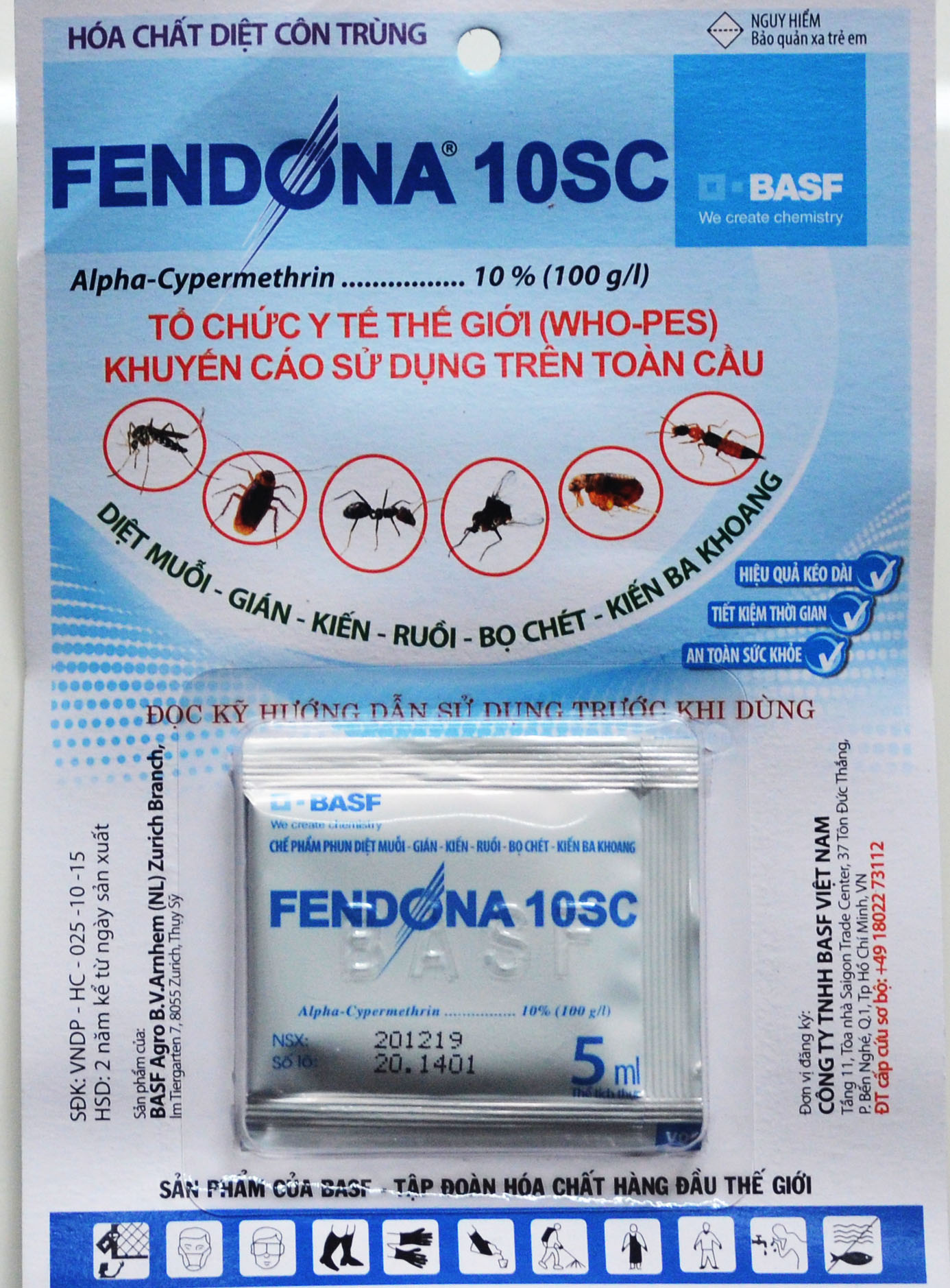 Thuốc diệt muỗi và côn trùng Fendona 10SC (Ruồi, muỗi, kiến, gián, bọ chét, kiến ba khoang,...) gói 5ml