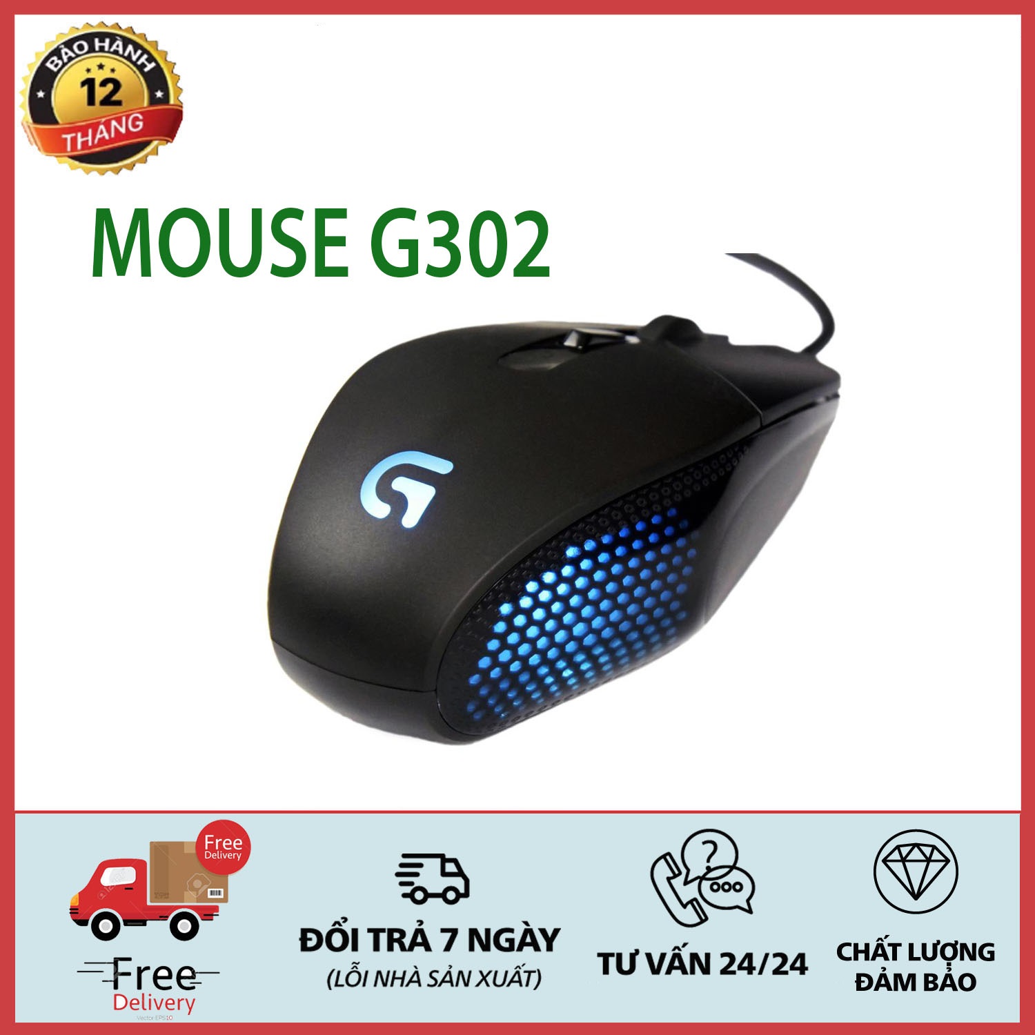 Mouse Logitech G302 USB Black , chuột chơi game . làm việc siêu nhạy. có đèn led, Chuột bàn phím cao cấp. bảo hành 12 tháng. lỗi 1 đổi 1.