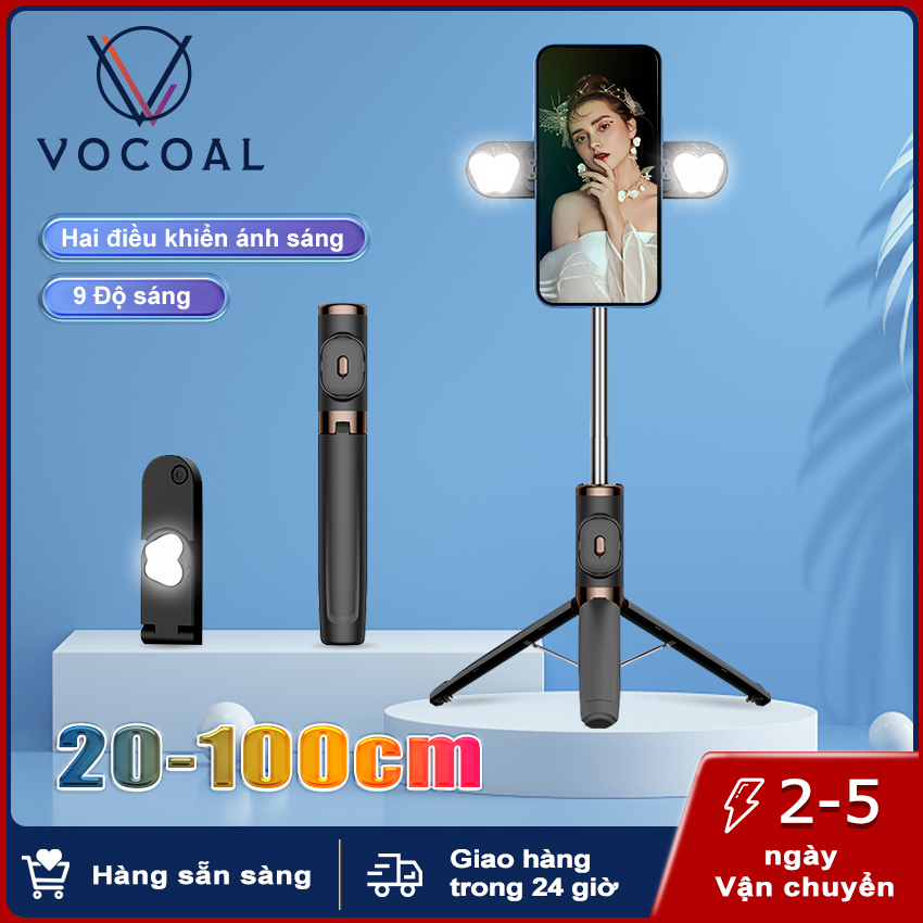 Vocoal Gậy Tự Sướng Bluetooth Cho Android IOS với đèn 2LED có thể tháo rời Có thể tháo rời Có thể gập lại Chân máy gia cố bằng kính thiên văn mở rộng có thể gập lại