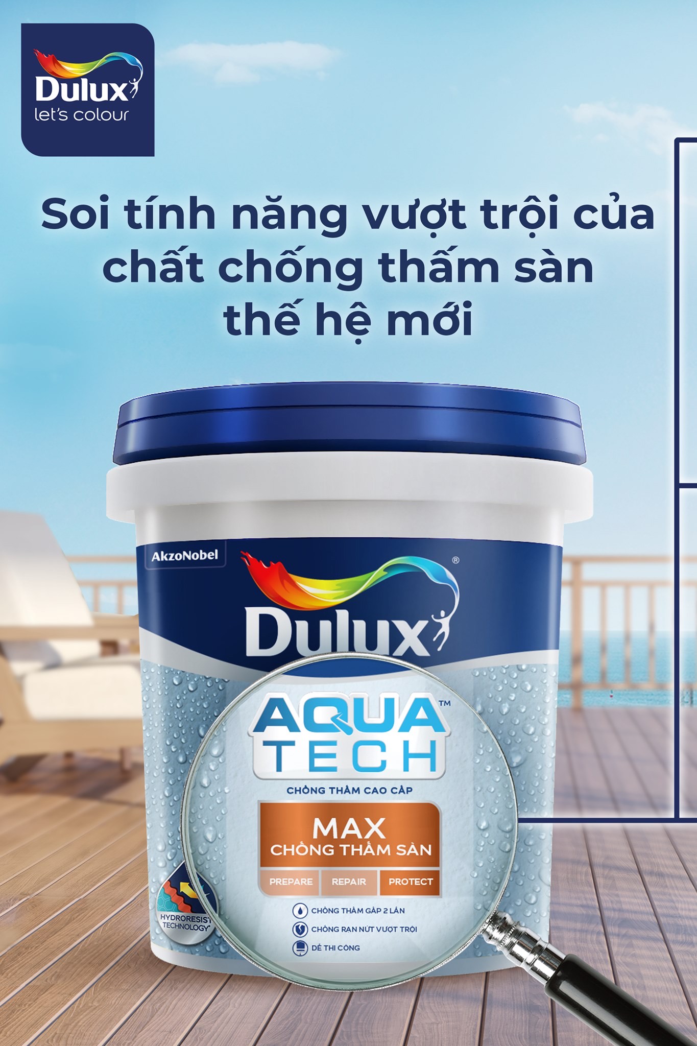 Không pha xi măng dulux aquatech max, chống thấm hiệu quả gấp 2 lần, tặng kèm cọ quét