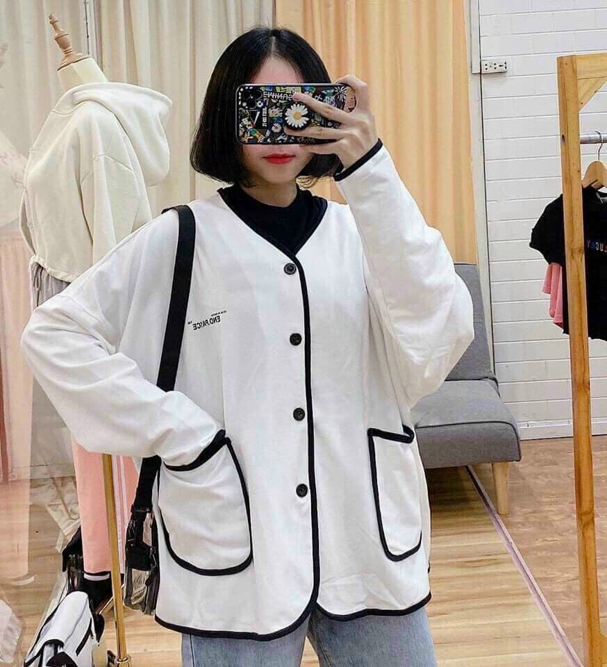 Áo khoác nỉ cardigan 2 túi kiểu cách độc lạ phối chạy viền cá tính trẻ trung.xttt