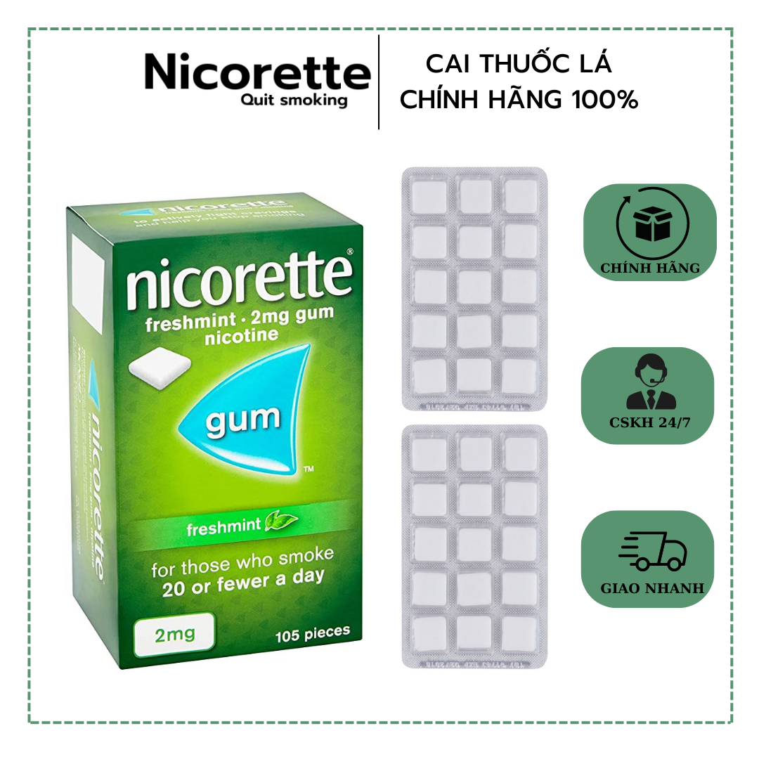 Combo 2 vỉ kẹo cai thuốᴄ_lá Nicorette Gum 2mg-30 viên