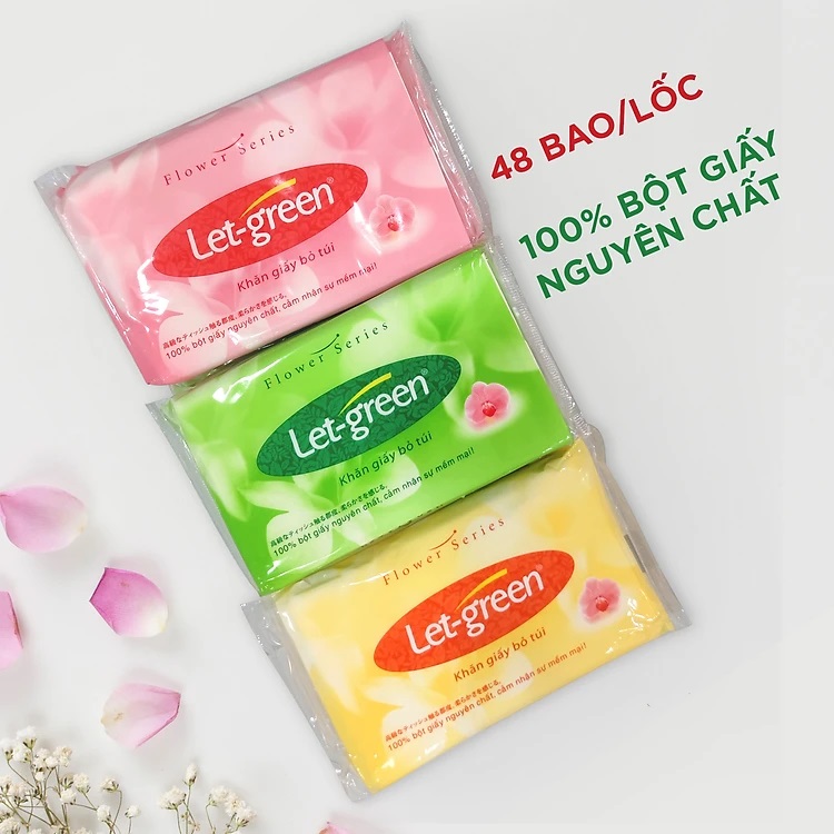 Lốc 48 gói khăn giấy bỏ túi Let-green 2 lớp x10 tờ
