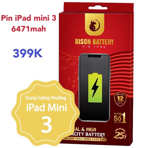 Pin mini 3, pin mã a1599 chính hãng bison dung lượng 6471mah- bh 12 tháng